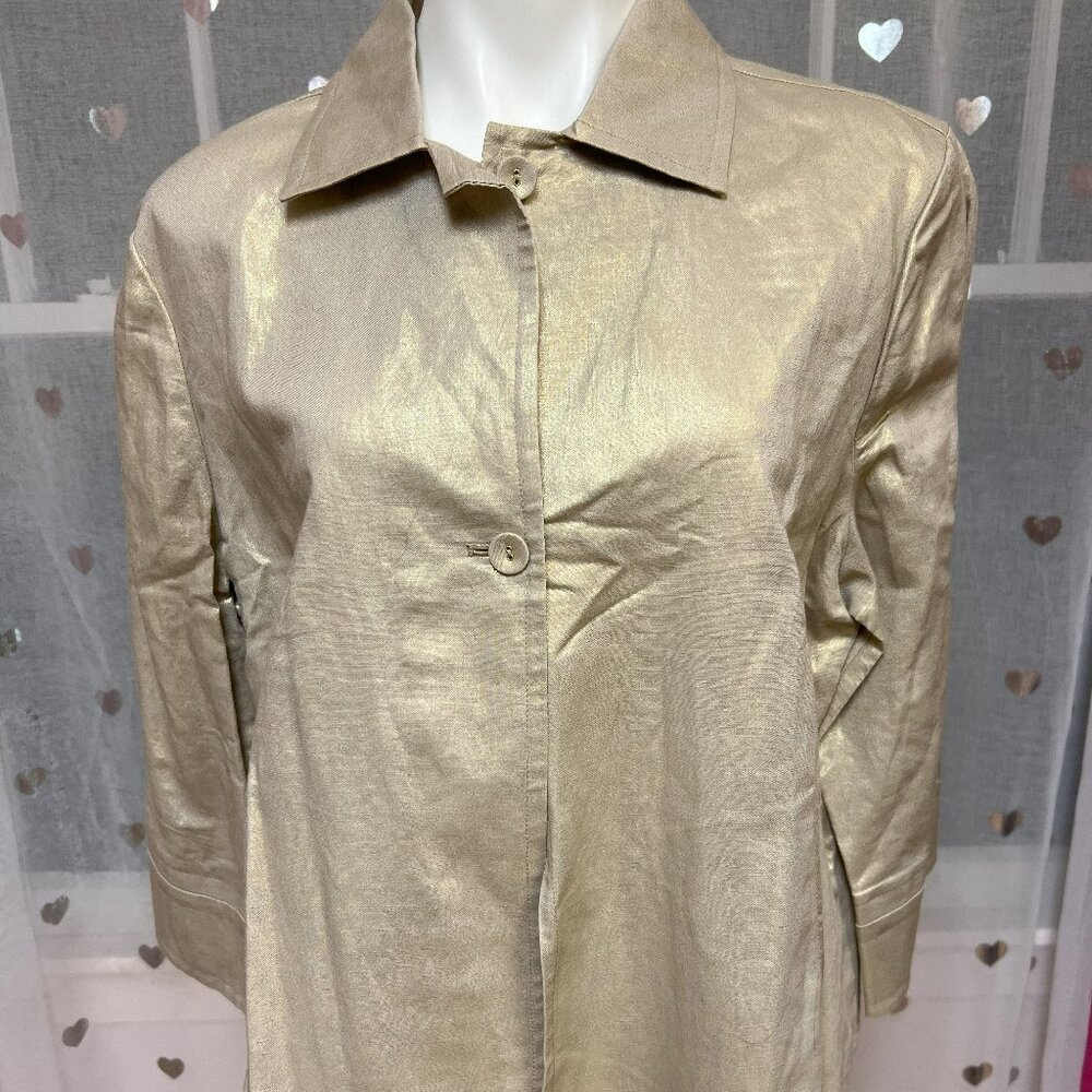 #141 NWT Additions by Chico's Luminescent Gold Button-Down Dress Shirt 3 (16)